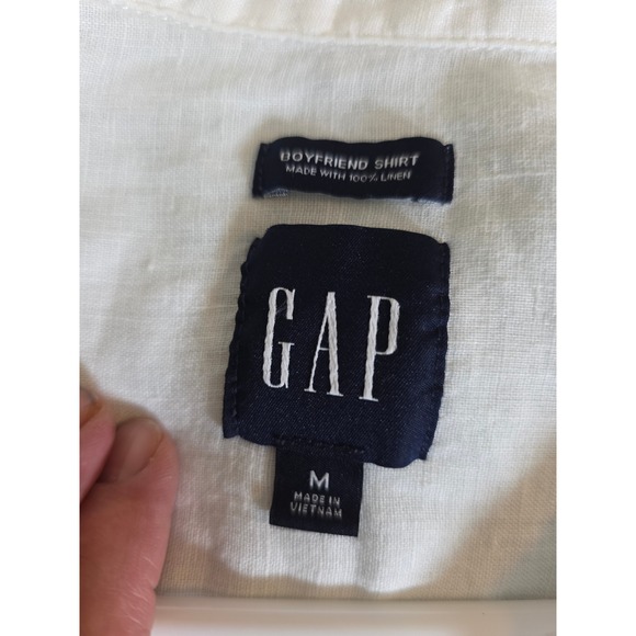 GAP Boyfriend Shirt 100% Linen White Long Sleeve Button Down 875983-03 Medium - Picture 3 of 10